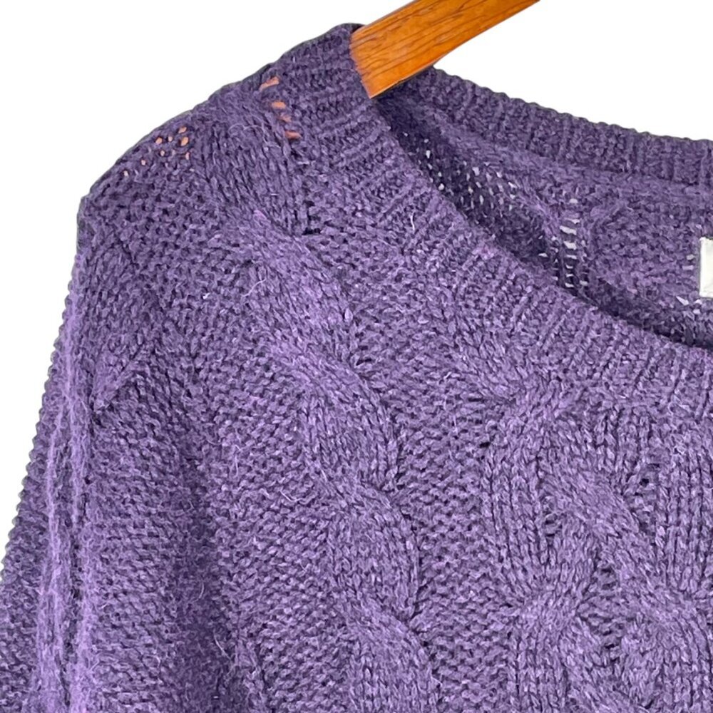 LOFT Purple Cable Knit Sweater XL Wool Blend Cozy Textured Pullover - Picture 6 of 9
